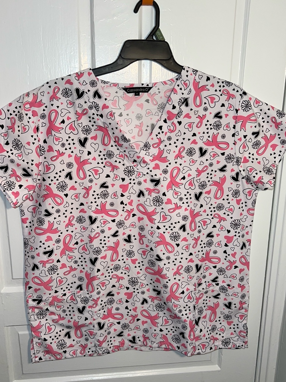 Cassandra Pink Ribbon V-Neck Short Sleeve Tee breast cancer awareness XL